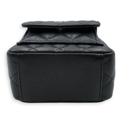 Quilted Mini Black Backpack in Caviar, Silver hardware