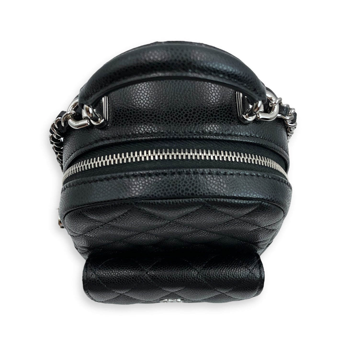 Quilted Mini Black Backpack in Caviar, Silver hardware