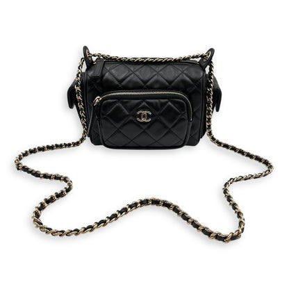 Camera Small Black Shoulder Bag in Lambskin, Gold hardware