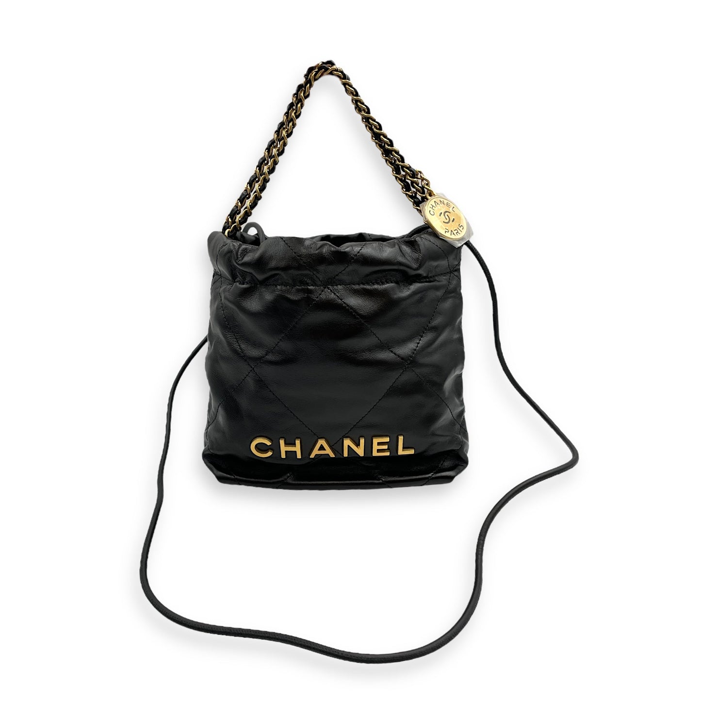 Mini 22 Black Crossbody Bag in Calfskin, Gold hardware