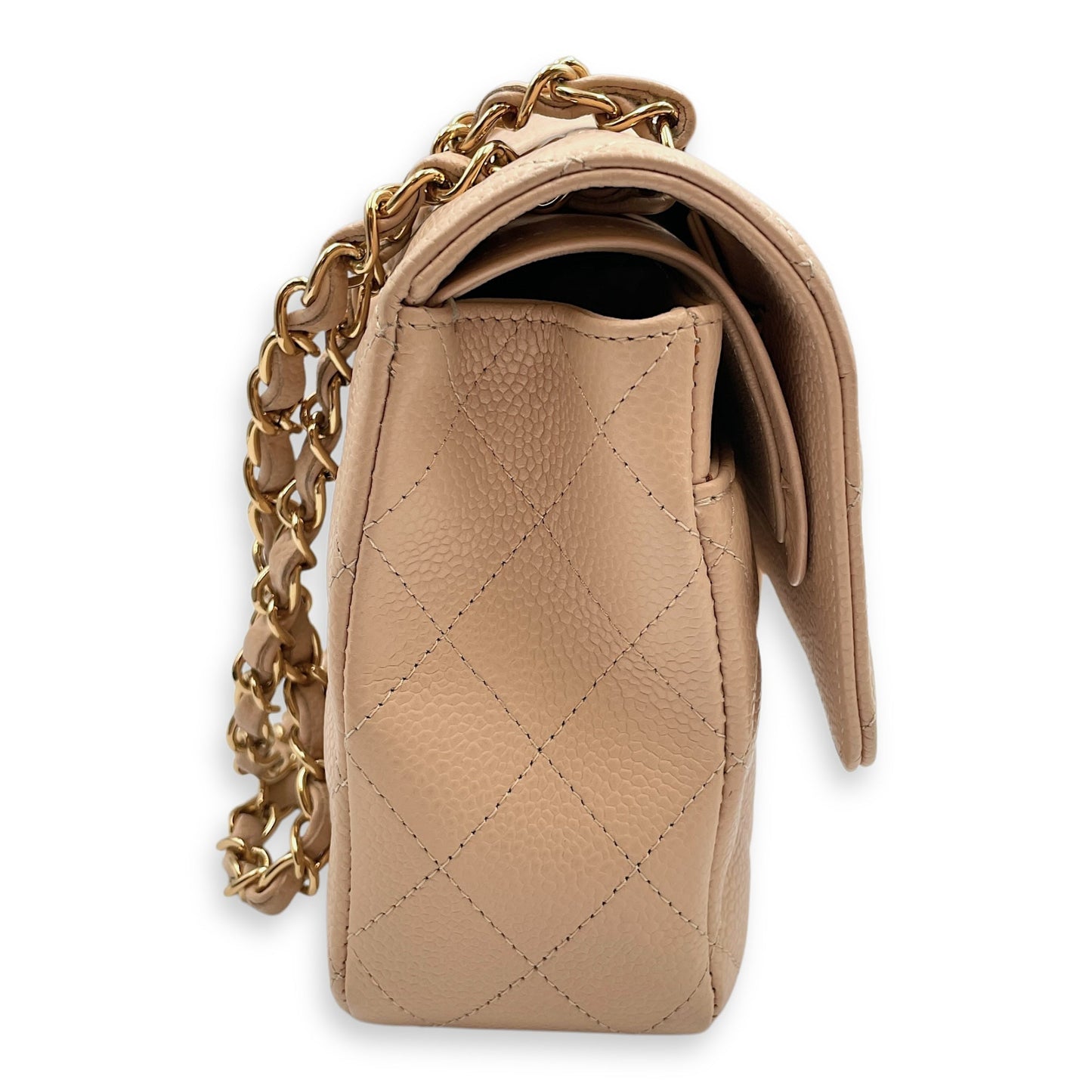 Medium Classic 27 Beige Shoulder Bag in Caviar, Gold hardware