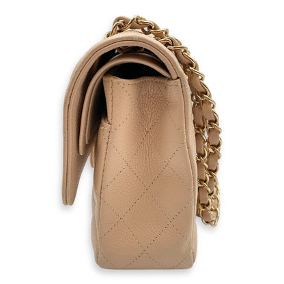 Medium Classic 27 Beige Shoulder Bag in Caviar, Gold hardware