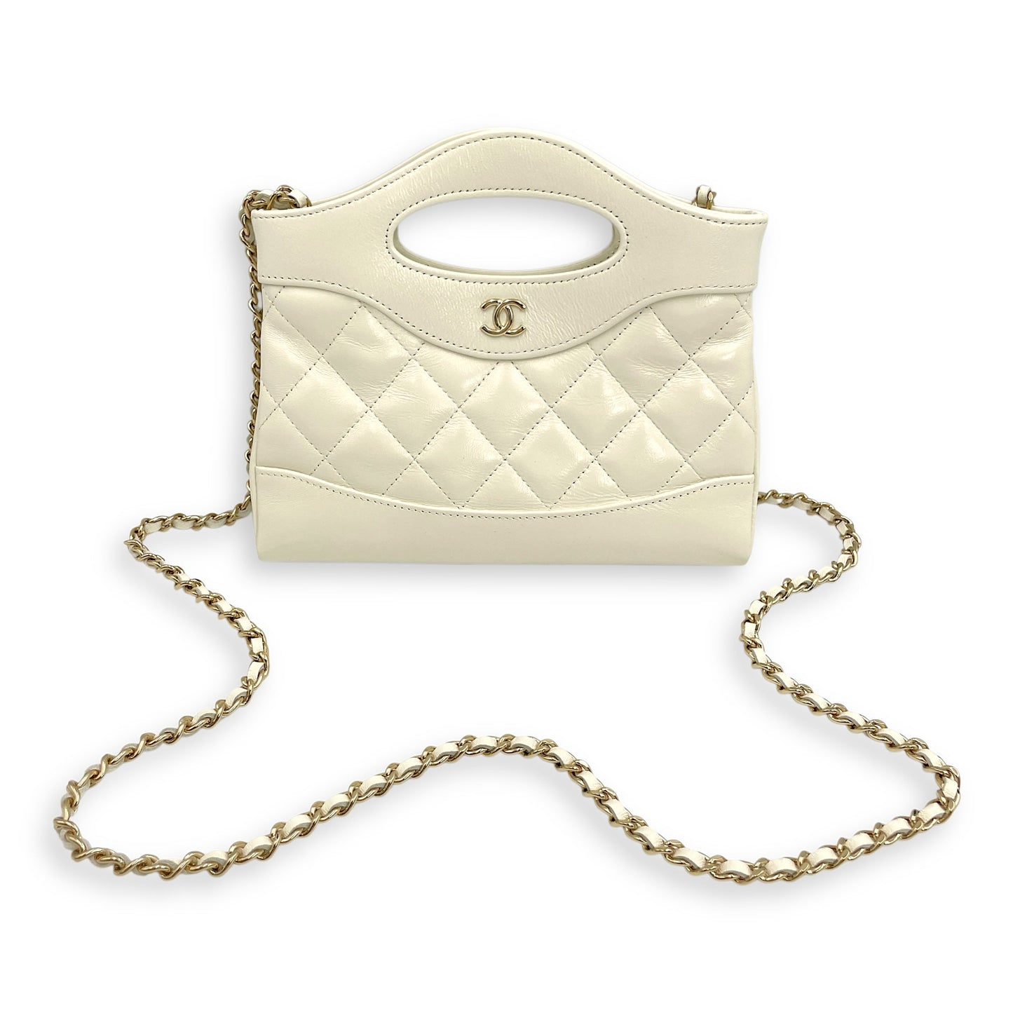 31 Leather Clutch 20 White Crossbody Bag in Calfskin, Gold hardware