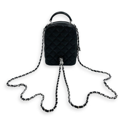 Quilted Mini Black Backpack in Caviar, Silver hardware