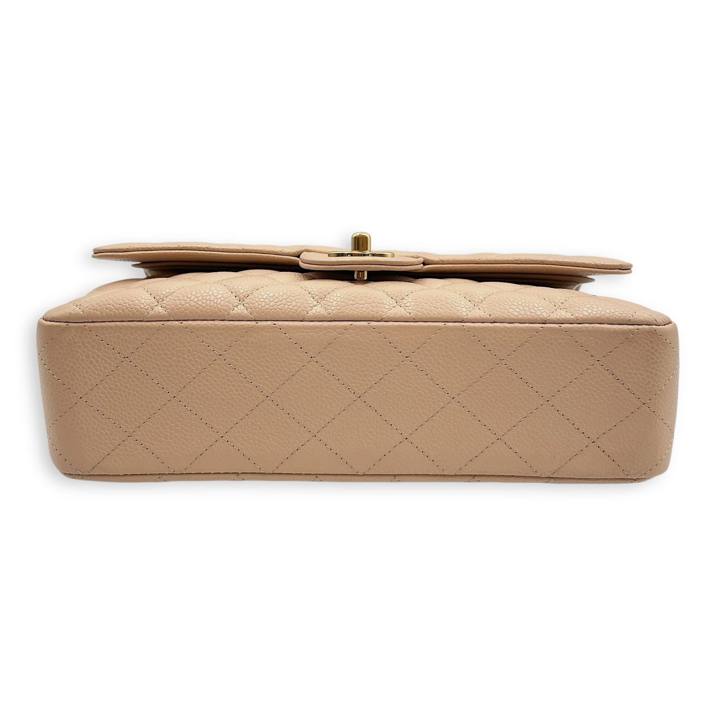 Medium Classic 27 Beige Shoulder Bag in Caviar, Gold hardware