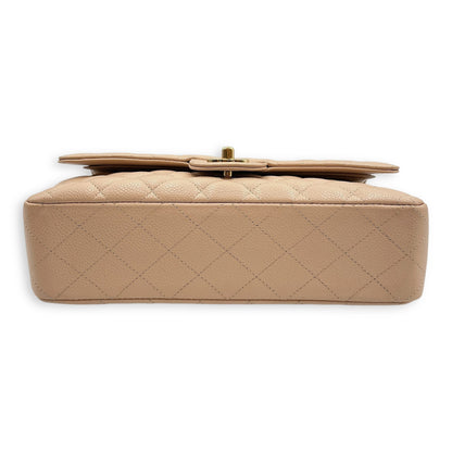 Medium Classic 27 Beige Shoulder Bag in Caviar, Gold hardware