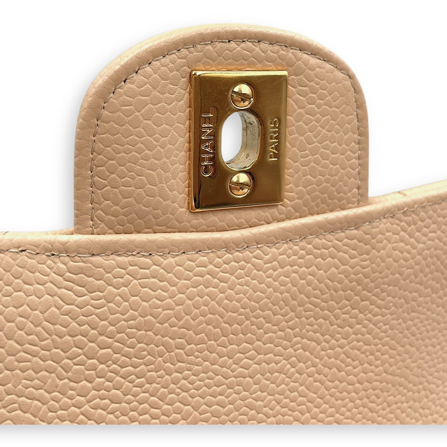 Medium Classic 27 Beige Shoulder Bag in Caviar, Gold hardware