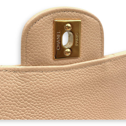 Medium Classic 27 Beige Shoulder Bag in Caviar, Gold hardware
