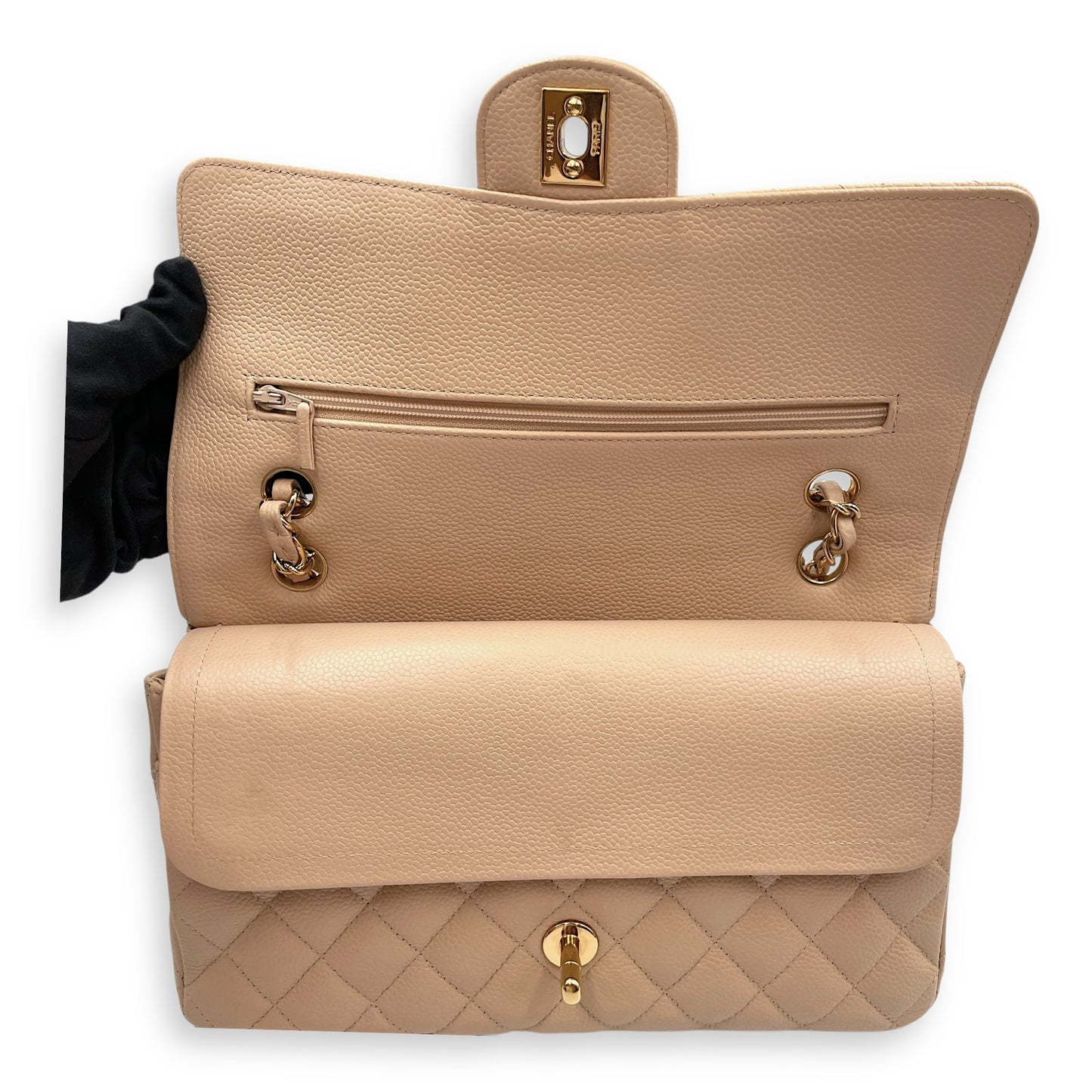Medium Classic 27 Beige Shoulder Bag in Caviar, Gold hardware
