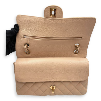 Medium Classic 27 Beige Shoulder Bag in Caviar, Gold hardware