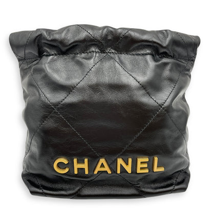 Mini 22 Black Crossbody Bag in Calfskin, Gold hardware