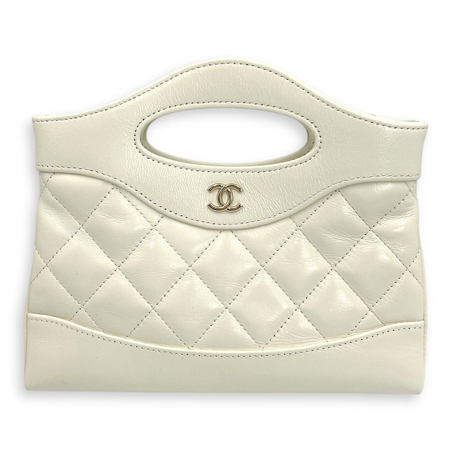 31 Leather Clutch 20 White Crossbody Bag in Calfskin, Gold hardware