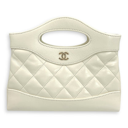 31 Leather Clutch 20 White Crossbody Bag in Calfskin, Gold hardware