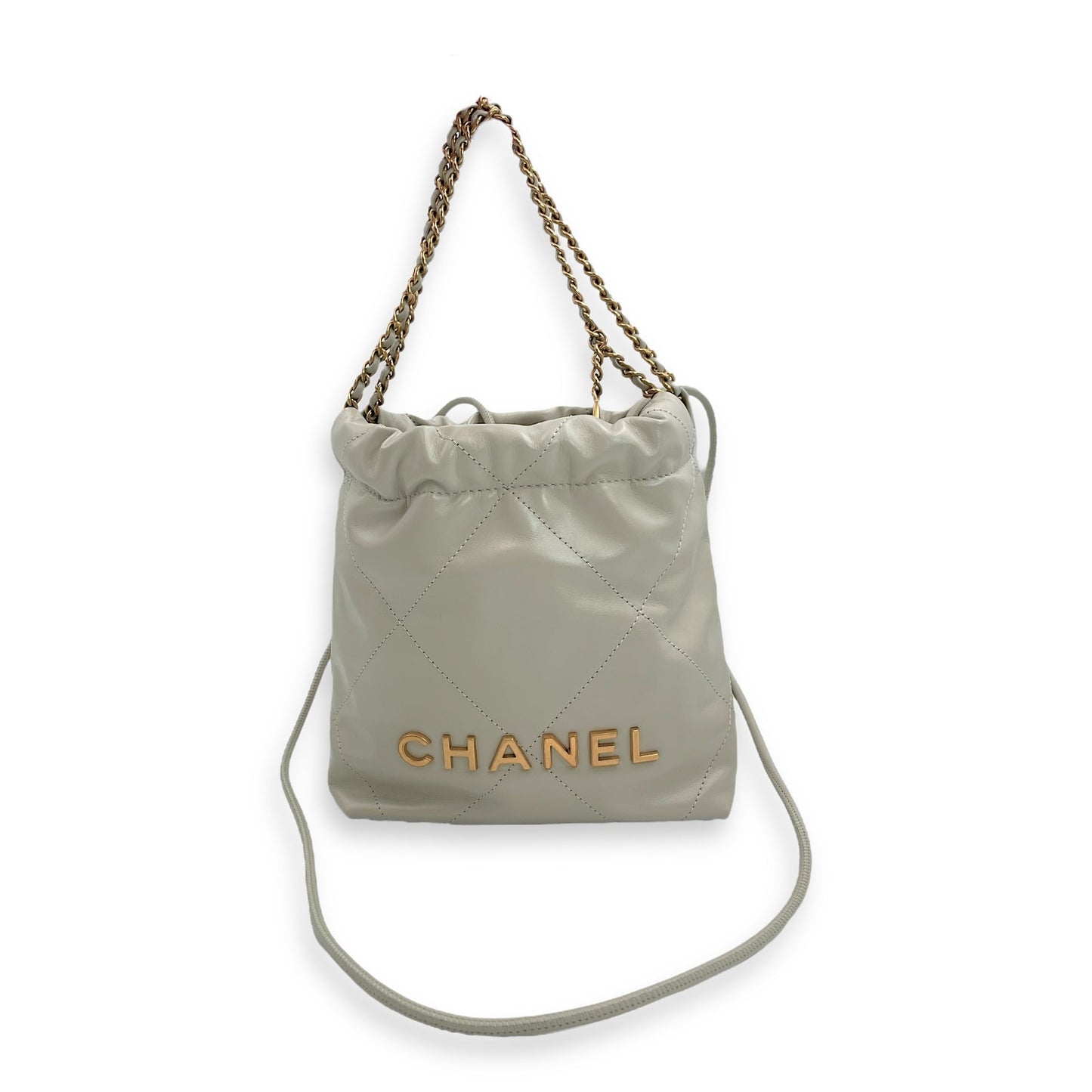 Mini 22 Grey Crossbody Bag in Calfskin, Gold hardware