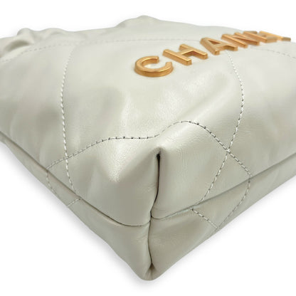 Mini 22 Grey Crossbody Bag in Calfskin, Gold hardware