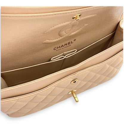 Medium Classic 27 Beige Shoulder Bag in Caviar, Gold hardware