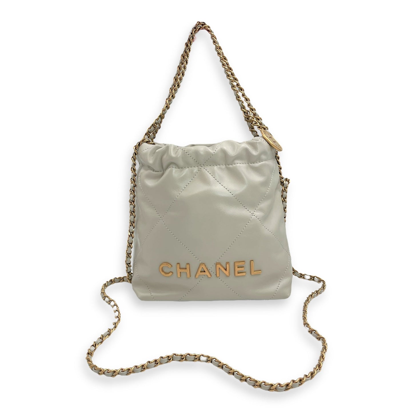 Mini 22 Grey Crossbody Bag in Calfskin, Gold hardware