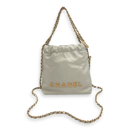 Mini 22 Grey Crossbody Bag in Calfskin, Gold hardware