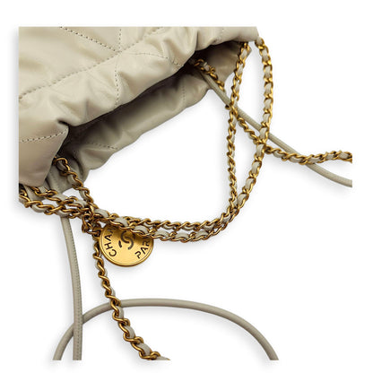 Mini 22 Grey Crossbody Bag in Calfskin, Gold hardware