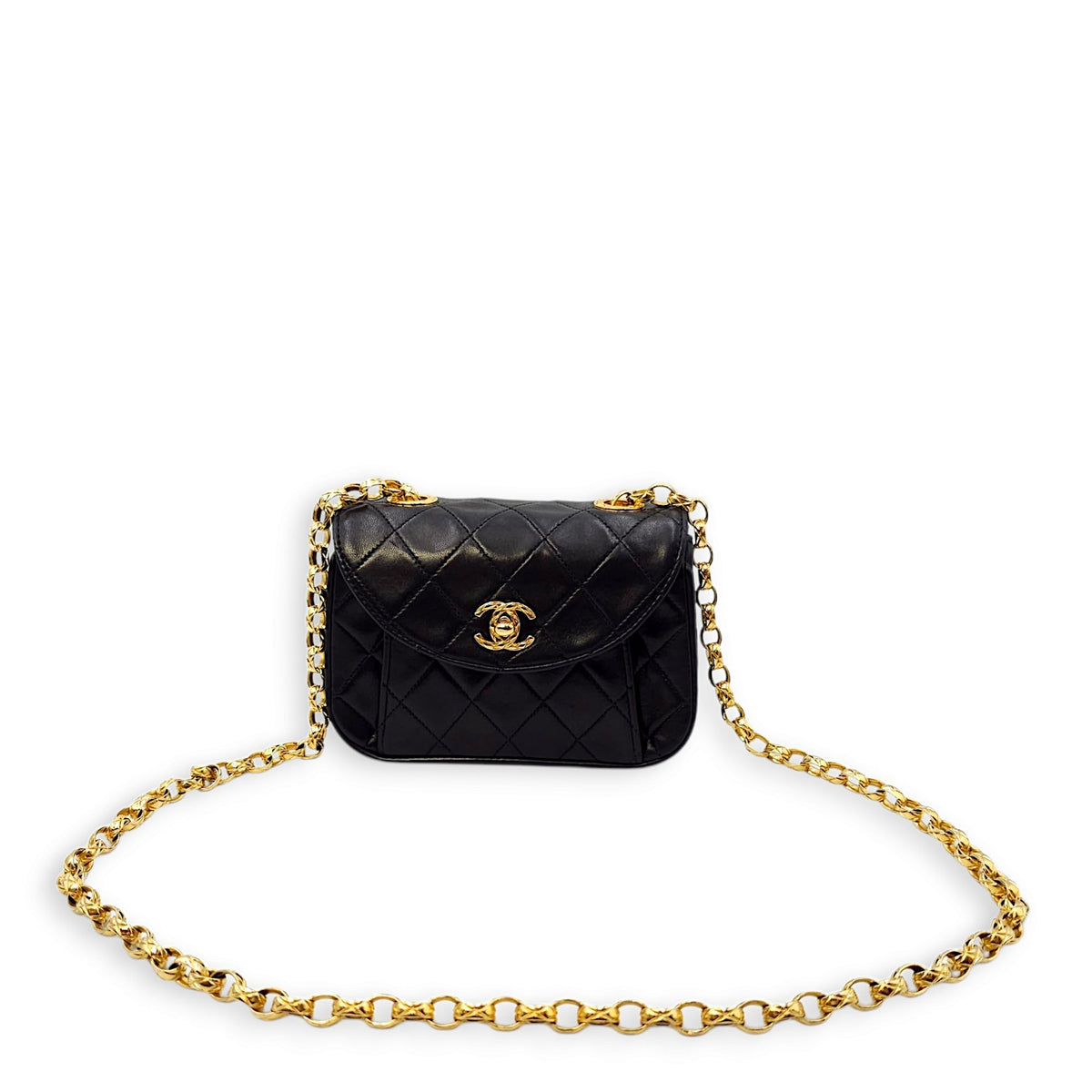 Vintage Flap with Bijoux Chain 17x11x5.5cm Black Crossbody Bag in Lambskin, Gold hardware