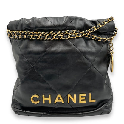 22 Tote Mini Black Crossbody Bag in Shiny Calf, Gold hardware