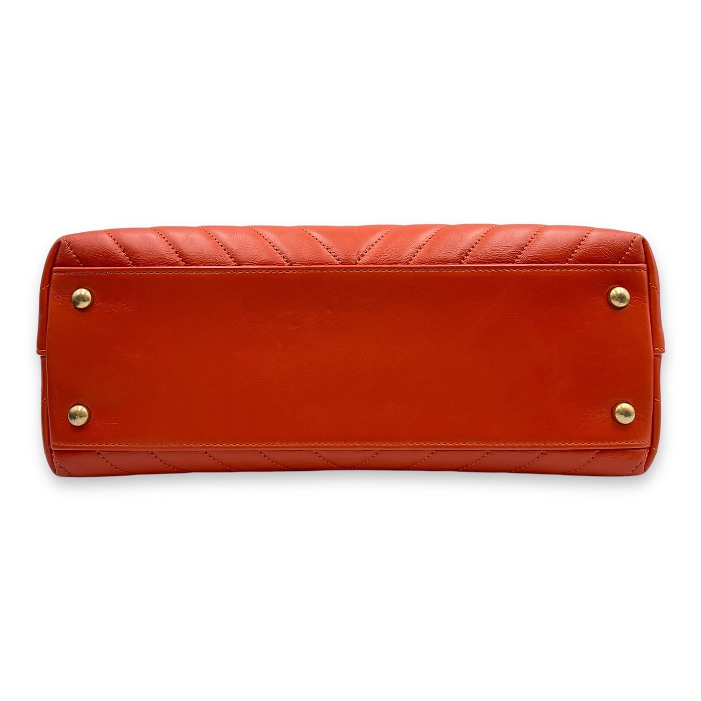 Chevron Coco Handle (28cm) Medium Orange Shoulder Bag in Calfskin, Gold hardware