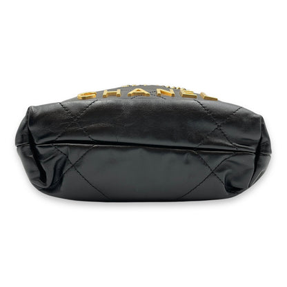 22 Tote Mini Black Crossbody Bag in Shiny Calf, Gold hardware