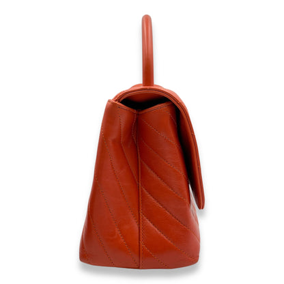 Chevron Coco Handle (28cm) Medium Orange Shoulder Bag in Calfskin, Gold hardware