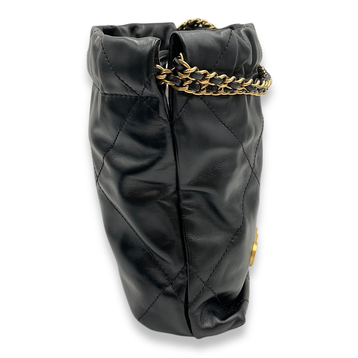 22 Tote Mini Black Crossbody Bag in Shiny Calf, Gold hardware