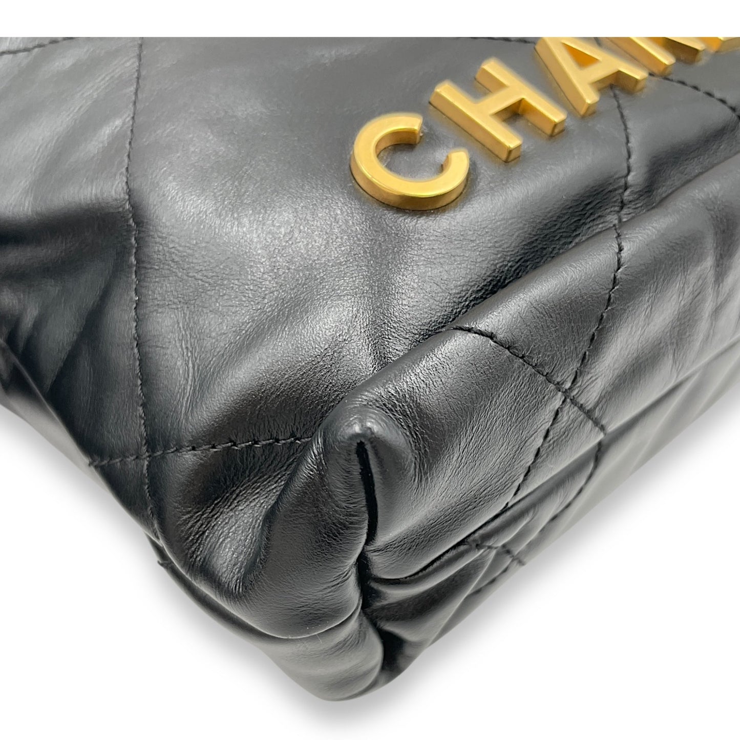 22 Tote Mini Black Crossbody Bag in Shiny Calf, Gold hardware