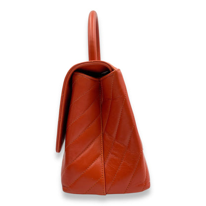 Chevron Coco Handle (28cm) Medium Orange Shoulder Bag in Calfskin, Gold hardware