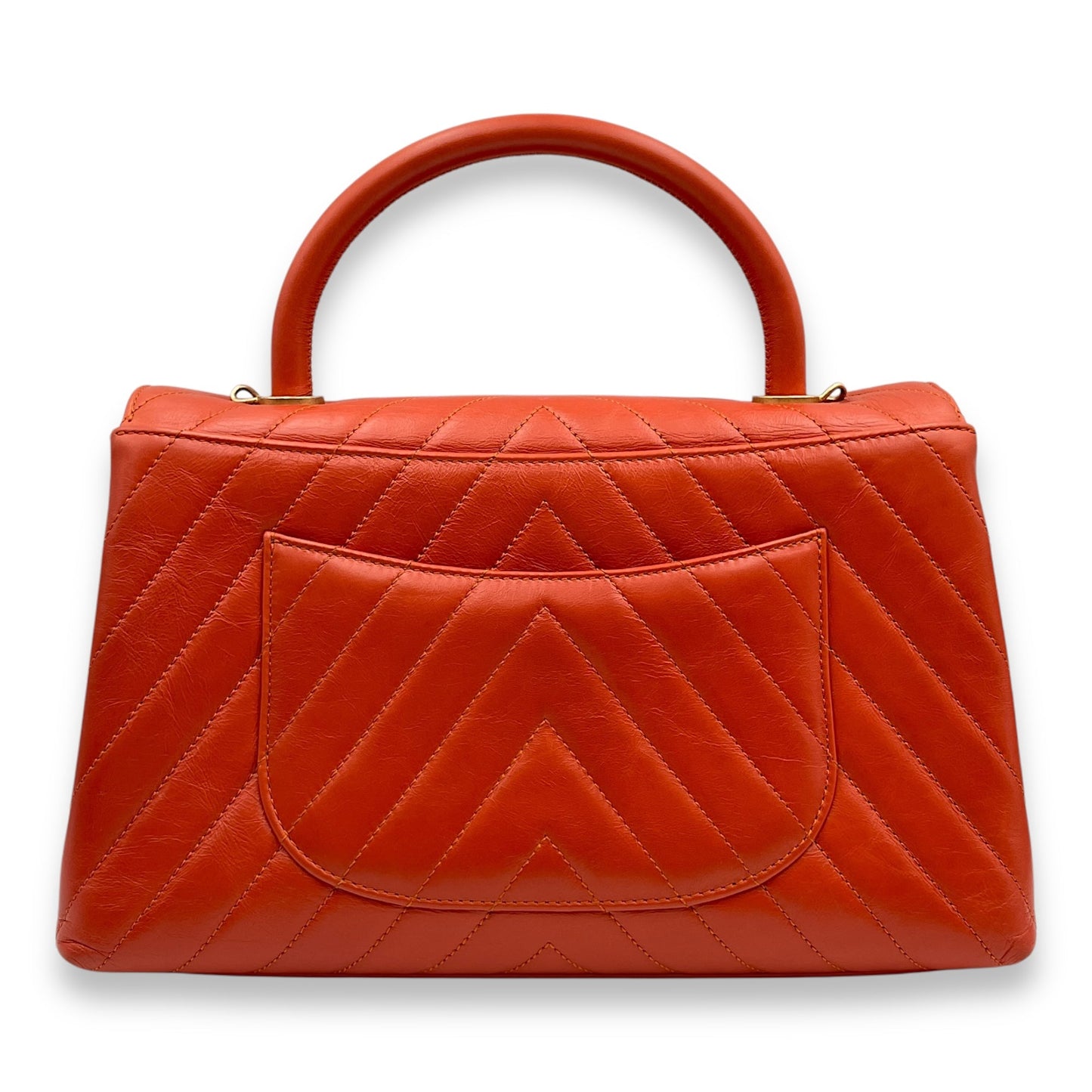 Chevron Coco Handle (28cm) Medium Orange Shoulder Bag in Calfskin, Gold hardware