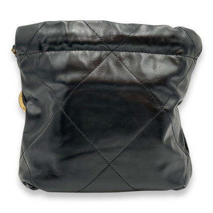 22 Tote Mini Black Crossbody Bag in Shiny Calf, Gold hardware