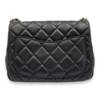 Pearl Crush Square Mini Black Crossbody Bag in Lambskin, Gold hardware