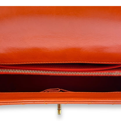 Chevron Coco Handle (28cm) Medium Orange Shoulder Bag in Calfskin, Gold hardware