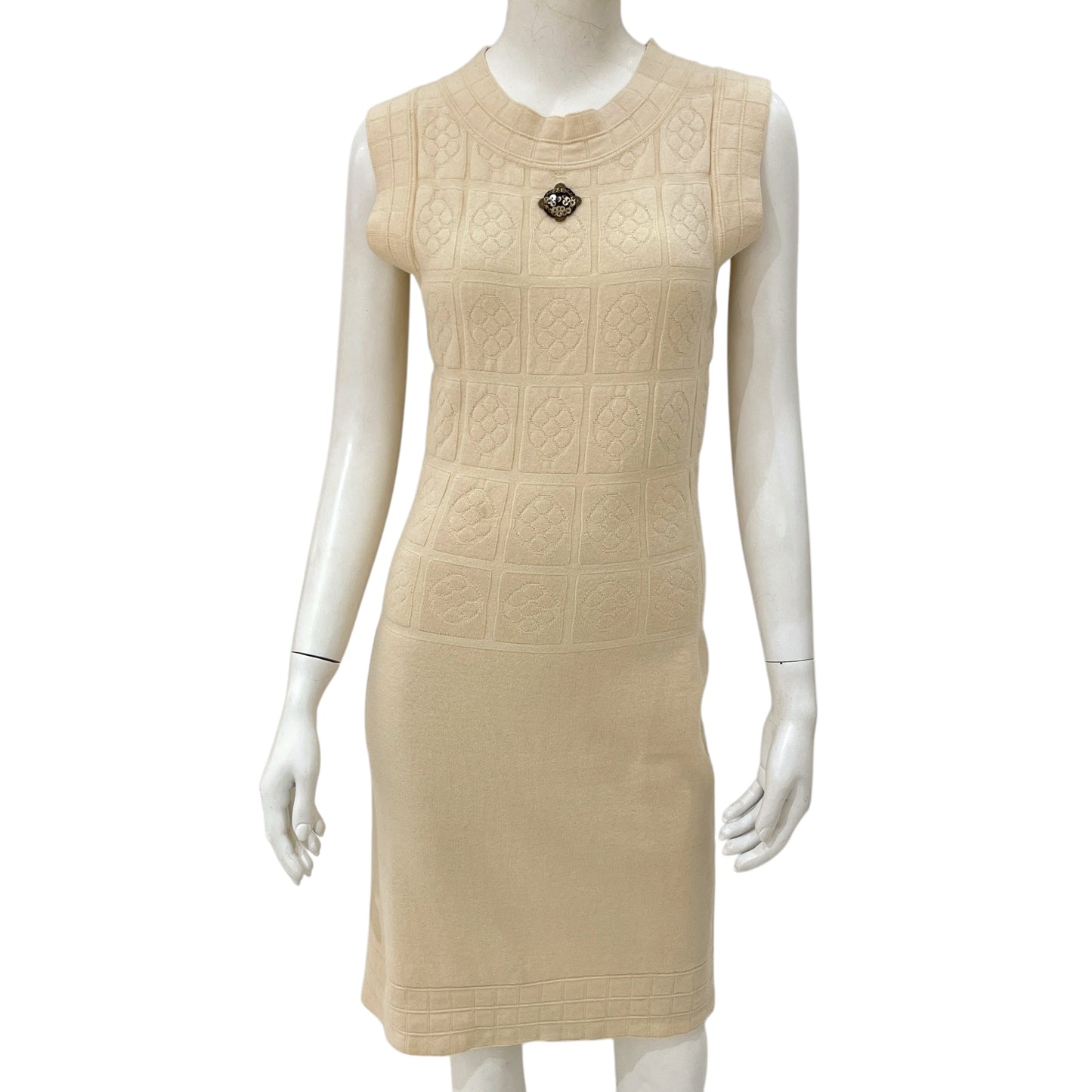 Camellia Print 34 Cream Dress in Wool