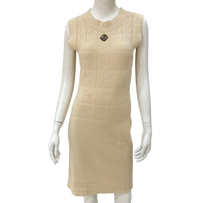 Camellia Print 34 Cream Dress in Wool