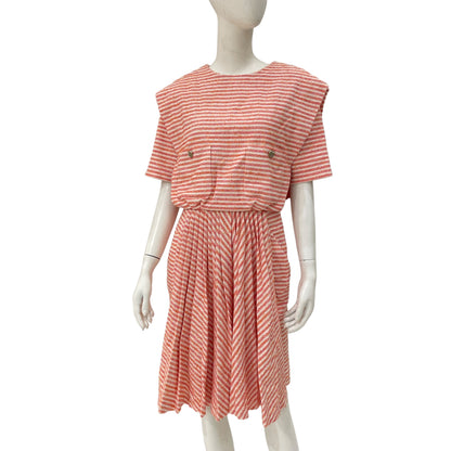 Striped Glitter 34 Pink and Beige Mid-length Dress in Cotton, Polyester, Polyamide, Elastane, Silk, Gold hardware