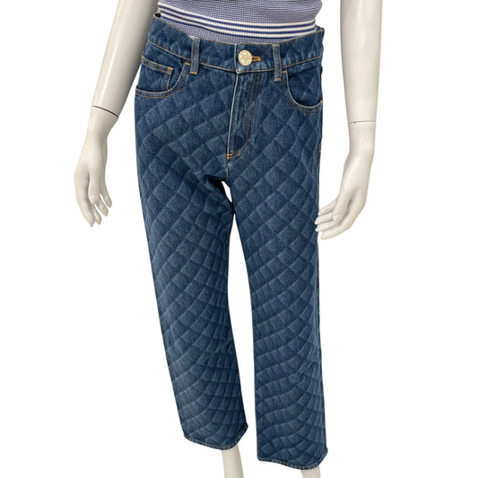 22B 36 Blue Quilted Print Skinny Jeans in Cotton, Polyester, Gold hardware