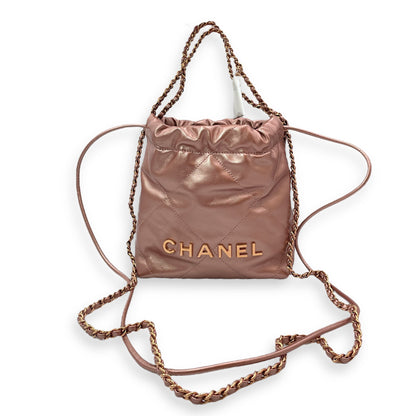22 Tote 20 Pink Crossbody Bag in Metallic, Rose Gold hardware