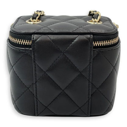 Vanity Mini Black Crossbody Bag in Lambskin, Gold hardware