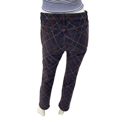 17A 38 Blue Quilted Stretch Jeans with Leo Buttons in Cotton, Spandex, Gold hardware