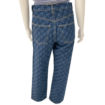 22B 36 Blue Quilted Print Skinny Jeans in Cotton, Polyester, Gold hardware