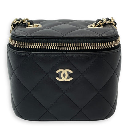 Vanity Mini Black Crossbody Bag in Lambskin, Gold hardware