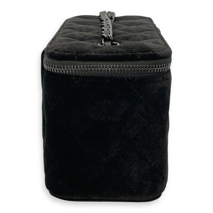 Vanity Black Crossbody Bag in Velvet, Silver hardware
