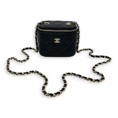 Vanity Mini Black Crossbody Bag in Lambskin, Gold hardware