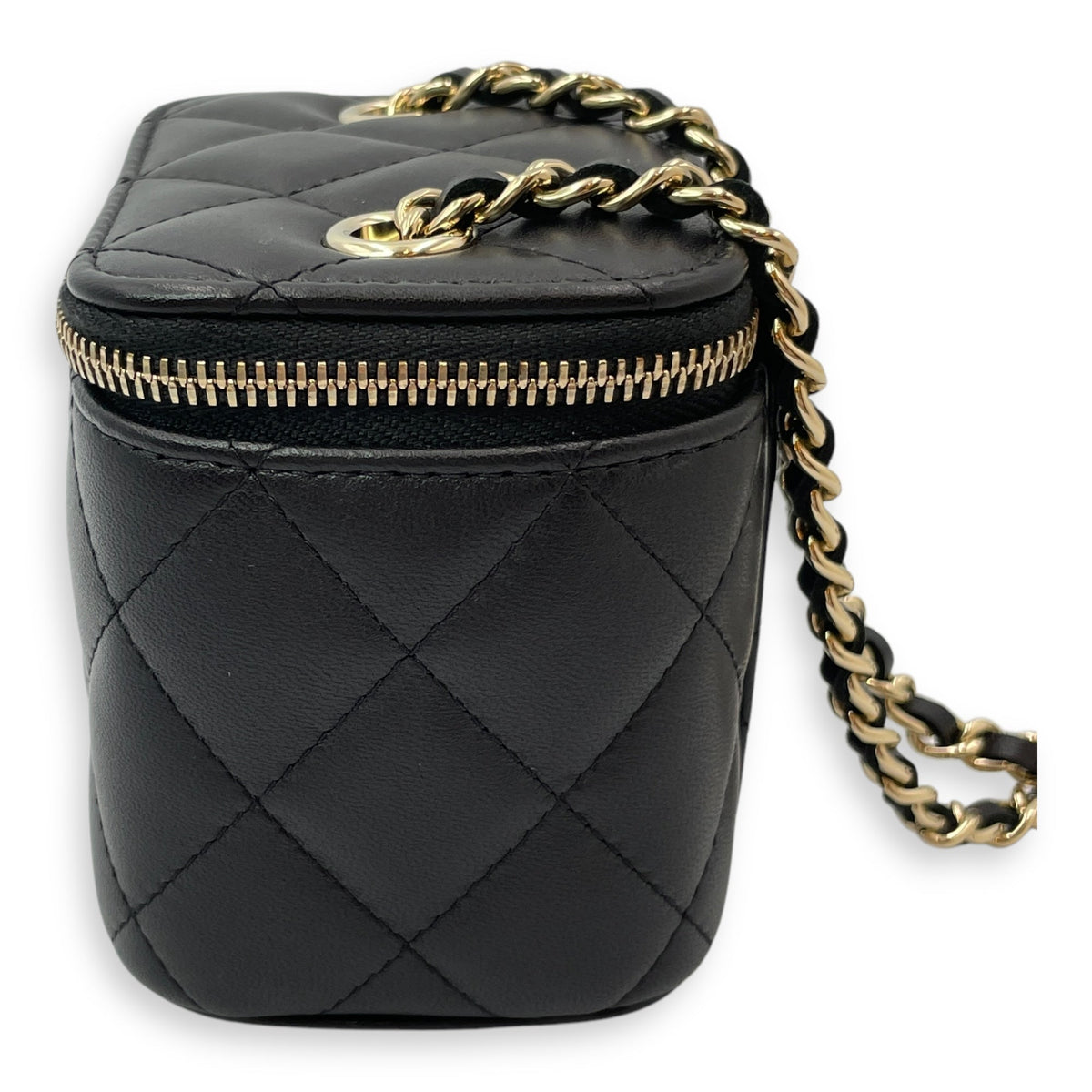 Vanity Mini Black Crossbody Bag in Lambskin, Gold hardware