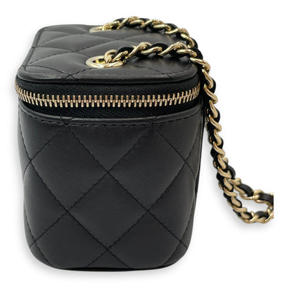 Vanity Mini Black Crossbody Bag in Lambskin, Gold hardware