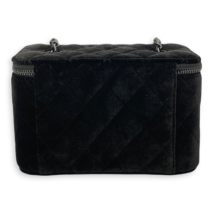 Vanity Black Crossbody Bag in Velvet, Silver hardware