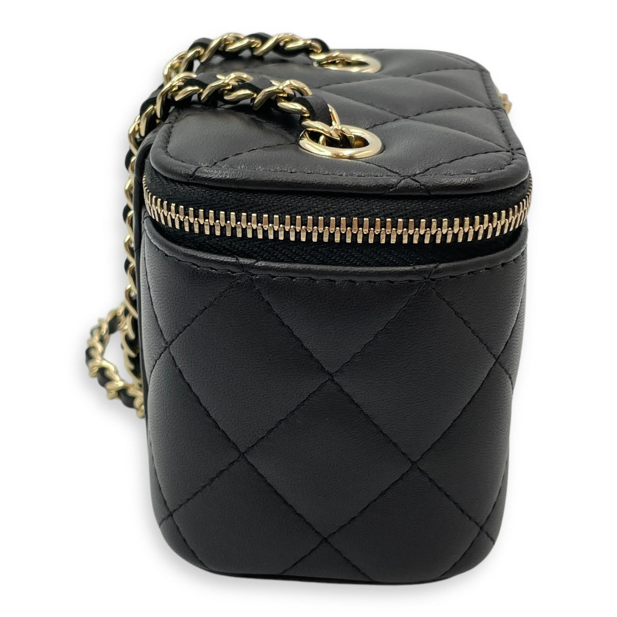 Vanity Mini Black Crossbody Bag in Lambskin, Gold hardware